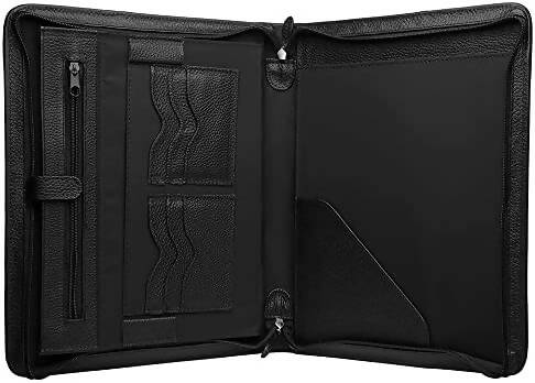 Carpeta de piel original tamaño carta con cierre color negro porta documentos para tablet marca OMINE