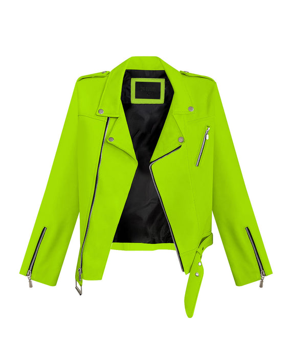 Neon Green Leather Biker Jacket
