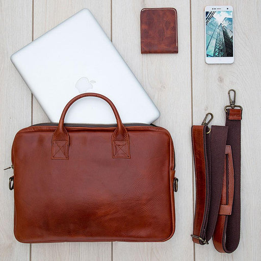 Portafolios vintage de piel para hombre y maletín para laptop vintage café con porta documentos marca OMINE